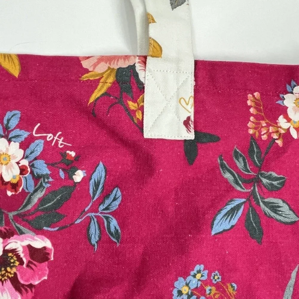 Loft Red Floral Canvas Tote Bag Cotton - Picture 3 of 6